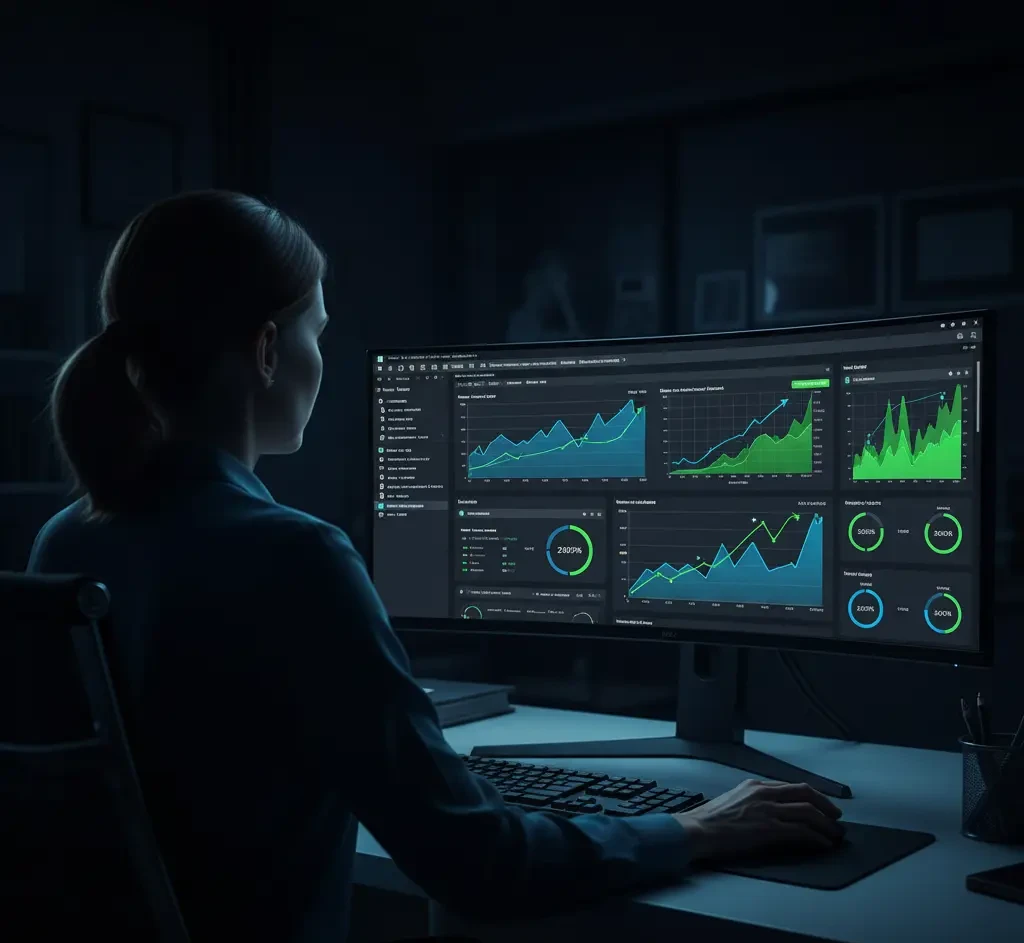 Un gráfico de Power BI mostrando métricas y KPIs de negocio.